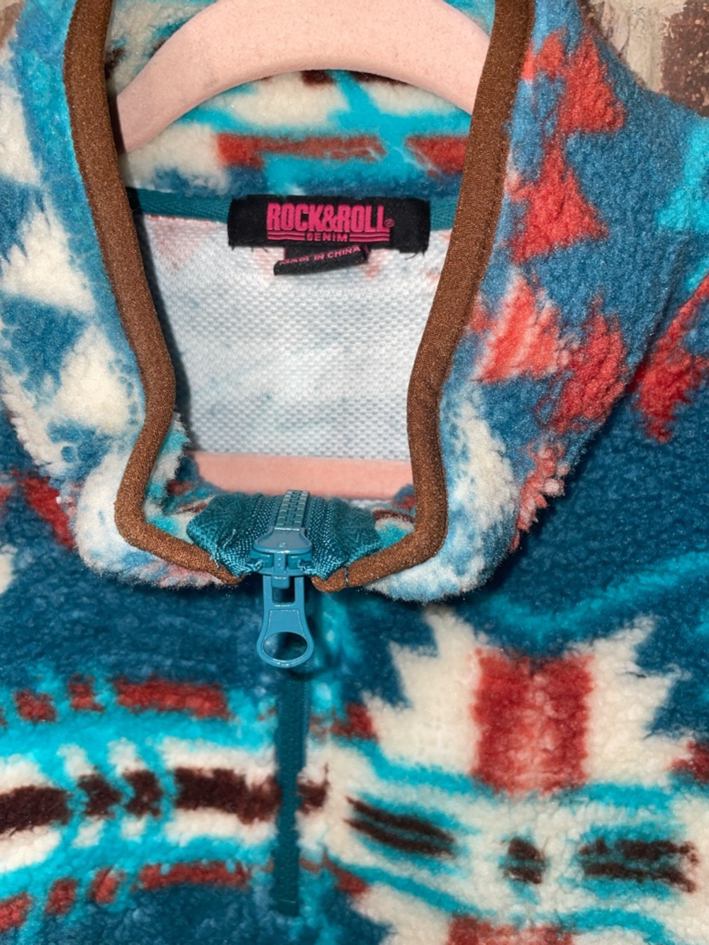 Rock And Roll Denim Aztec Sherpa 3/4 Zip pullover NWT SIZE L - Picture 5 of 8